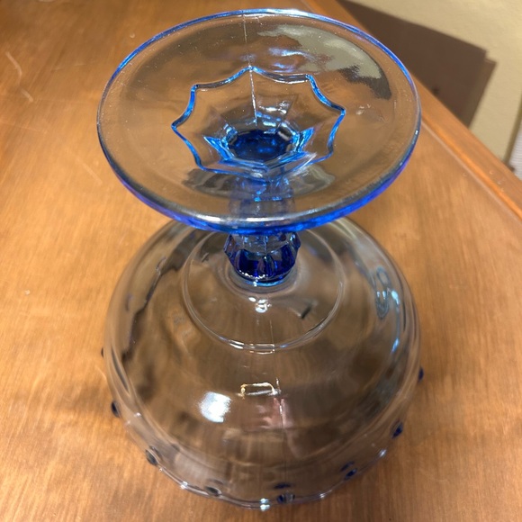 Vintage Indiana Glass Ice Blue Clear Glass Pedestal Fruit Bowl Compote - Picture 5 of 7